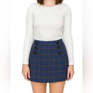 GAP Wool Navy Checkered Mini Skirt with Button Detail